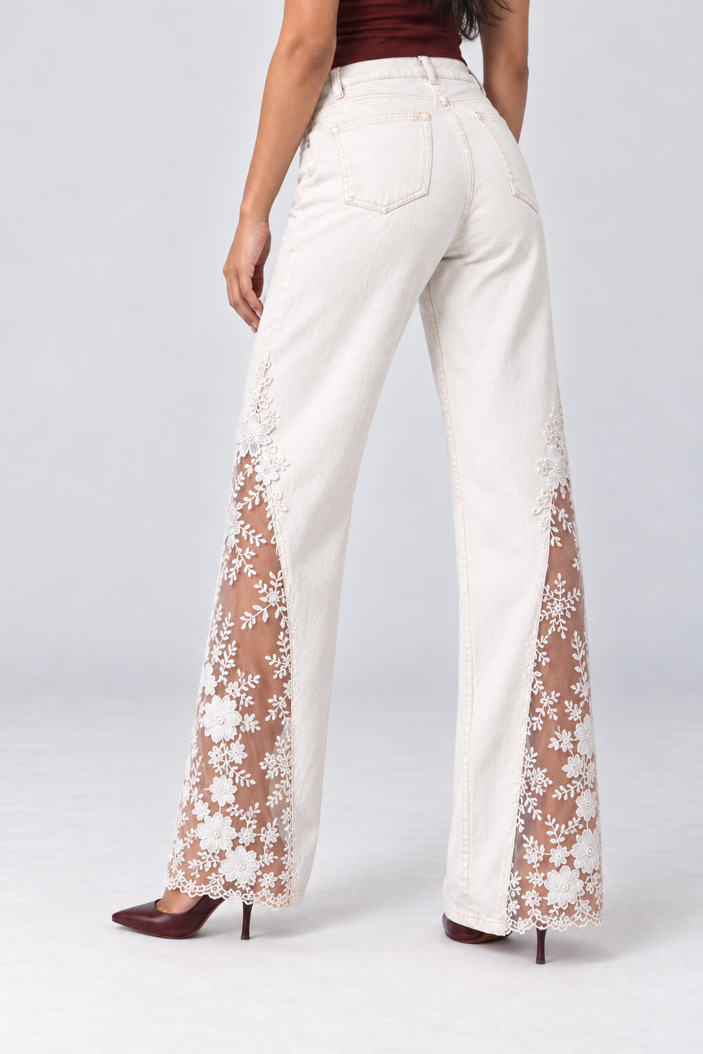 Rasmalai Lace-Panel Wide-Leg Jeans