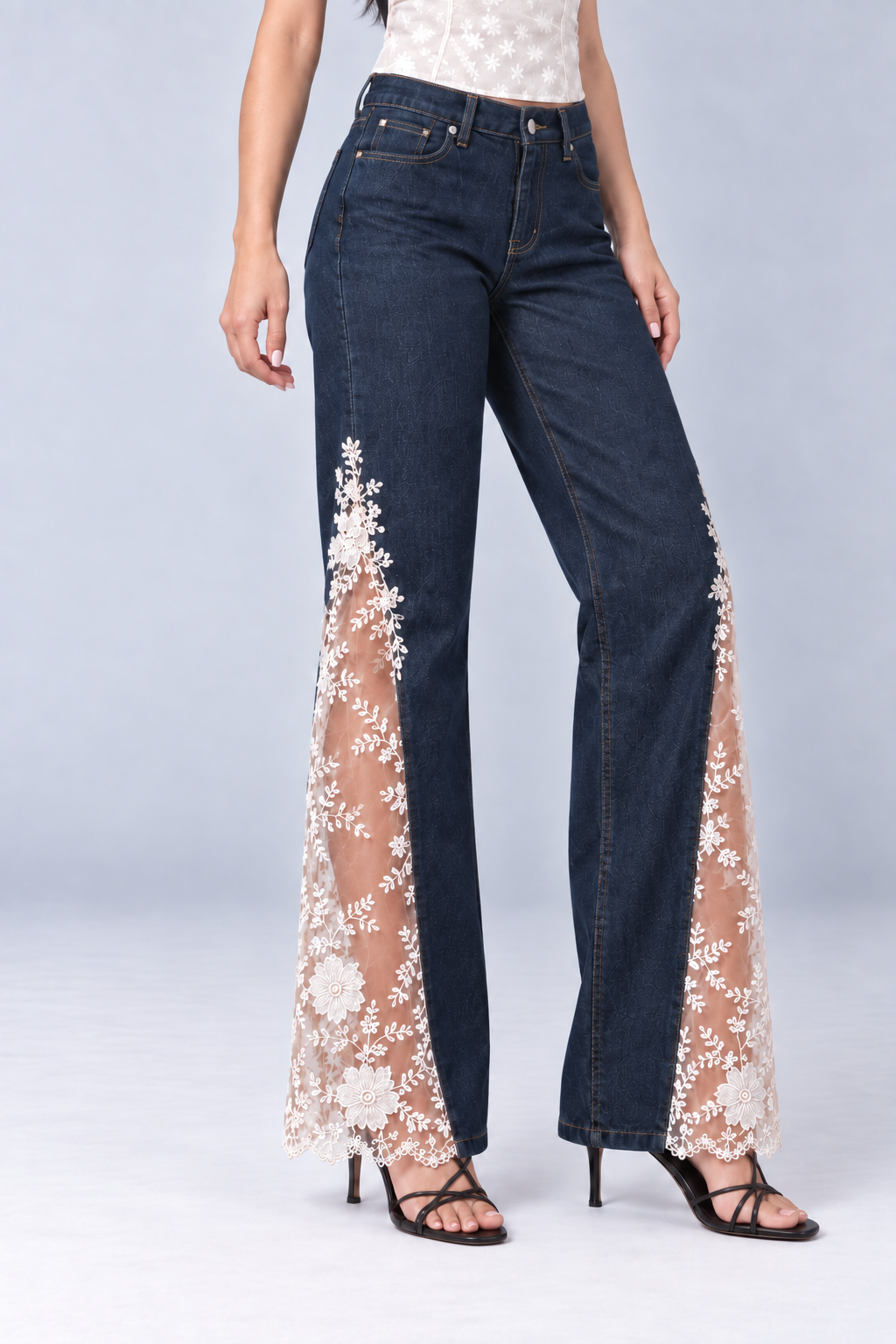 Barfi Lace-Panel Straight-Leg Jeans