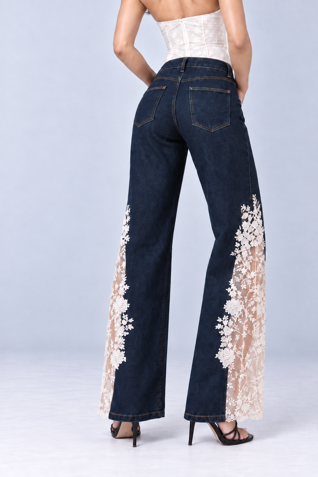 Barfi Lace-Panel Straight-Leg Jeans
